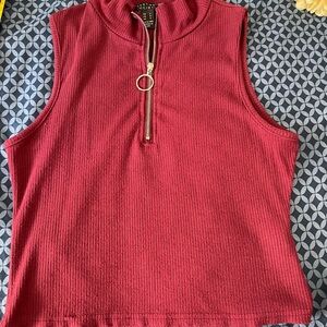 Sleeveless Red Top with Zipper